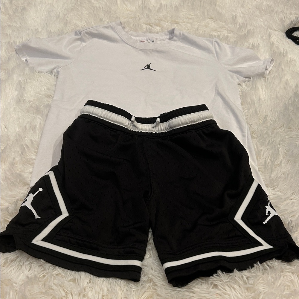 Jordan Boys White Tee with Black Basketball Shorts